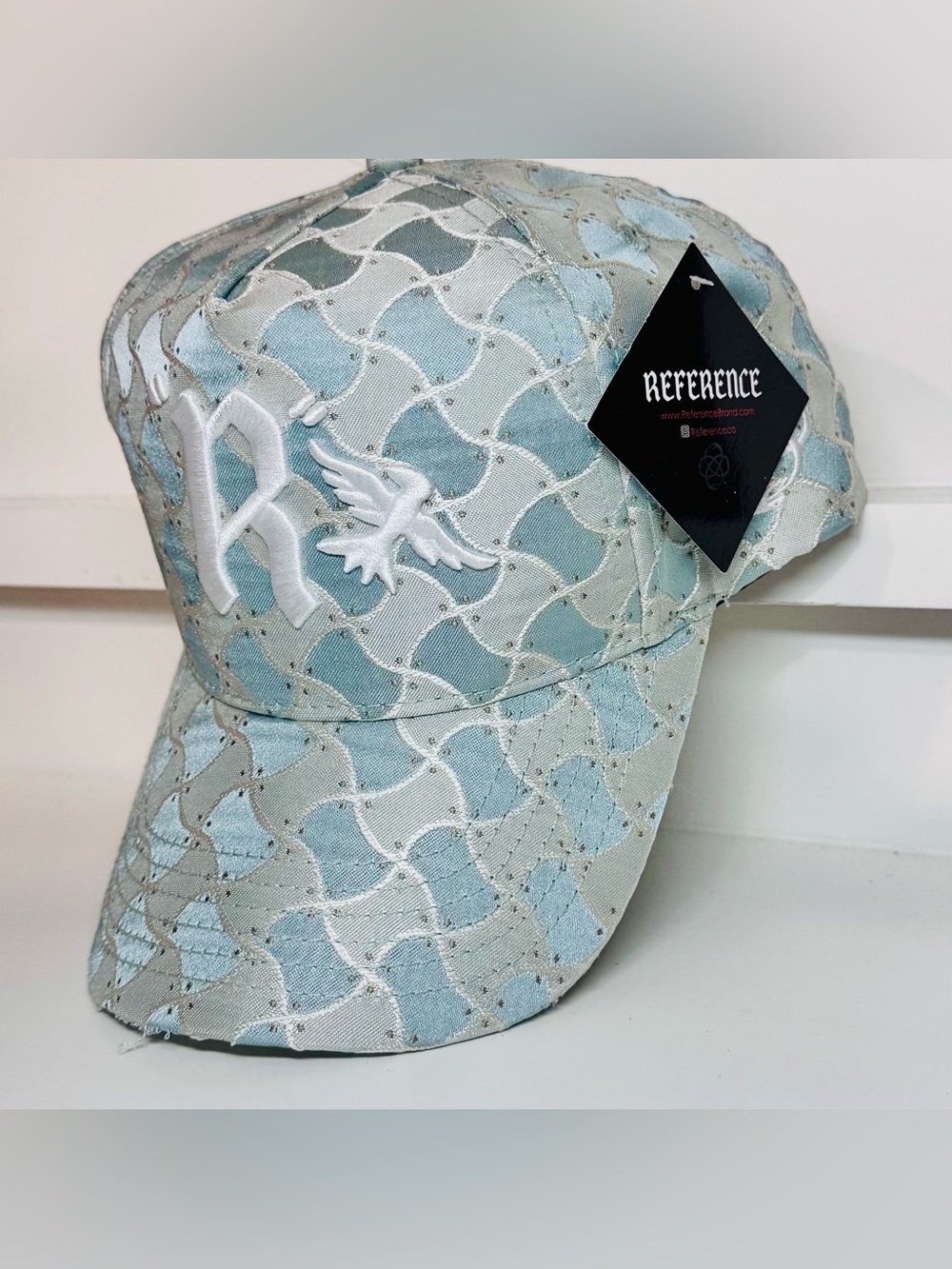 Reference Brand Luxe Woven Snapback Hat - Blue Snake Scale Pattern w/ Embroidere